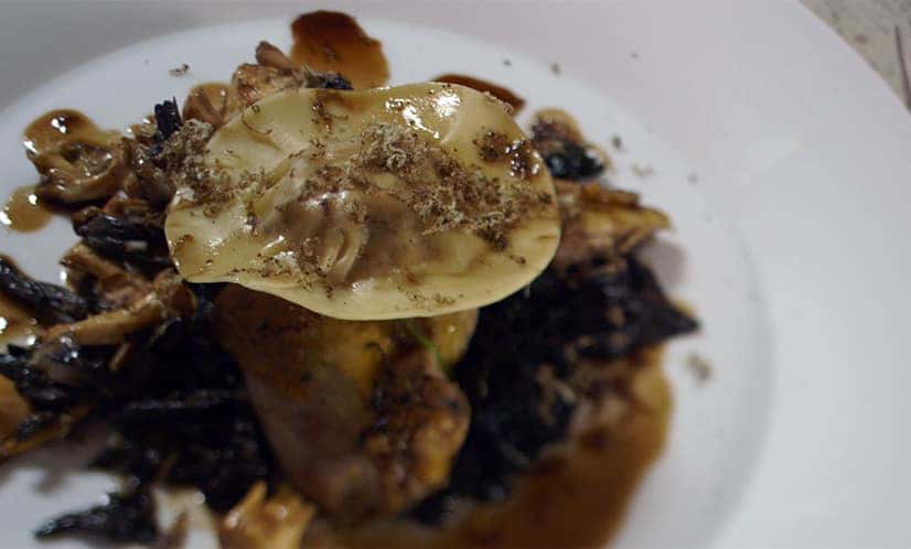 Roast Pheasant with Ravioli and Wild Mushrooms